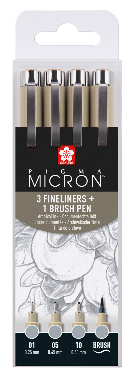 Sakura Pigma Micron Fineliner - Assorted Sizes - Light Cool Gray - Set of 4